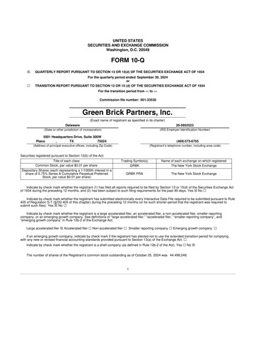 Thumbnail Green Brick Partners
 10-Q Quarterly Report FY2024 