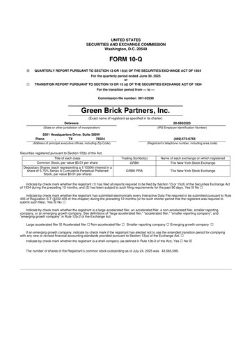 Thumbnail Green Brick Partners
 10-Q Quarterly Report FY2025 