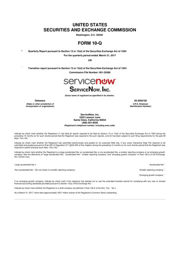 Miniature ServiceNow 10-Q Rapport trimestriel 2017 