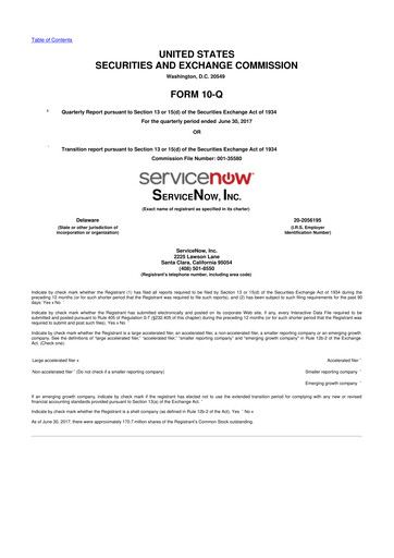 Miniature ServiceNow 10-Q Rapport trimestriel 2017 