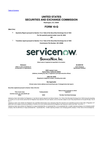 Miniature ServiceNow 10-Q Rapport trimestriel 2020 