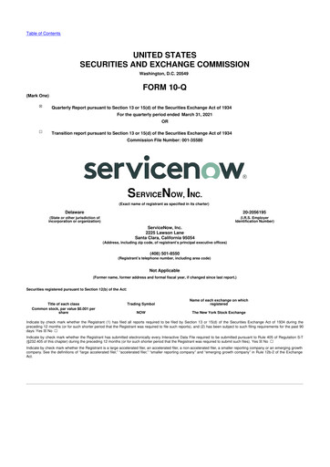 Miniature ServiceNow 10-Q Rapport trimestriel 2021 