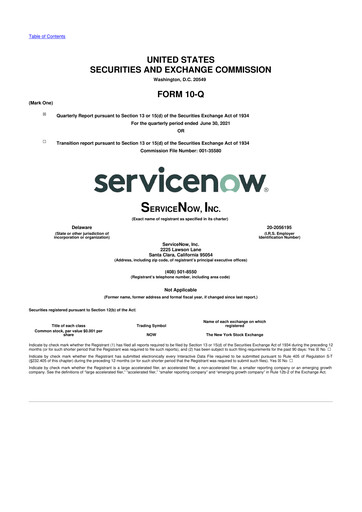 Miniature ServiceNow 10-Q Rapport trimestriel 2021 