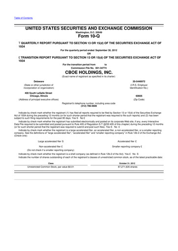Thumbnail Cboe Global Markets 10-Q Quarterly Report FY2012 