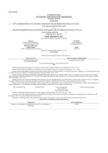 Thumbnail Cboe Global Markets 10-K Annual Report 2012