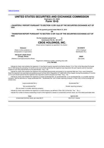 Thumbnail Cboe Global Markets 10-Q Quarterly Report FY2015 