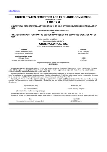 Thumbnail Cboe Global Markets 10-Q Quarterly Report FY2015 