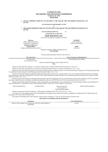 Thumbnail Cboe Global Markets 10-K Annual Report 2015
