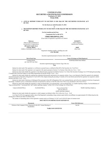 Thumbnail Cboe Global Markets 10-K Annual Report 2016