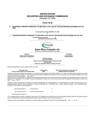 Thumbnail Supermicro 10-Q Quarterly Report FY2023 