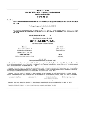 Thumbnail CVR Energy 10-Q Quarterly Report FY2013 