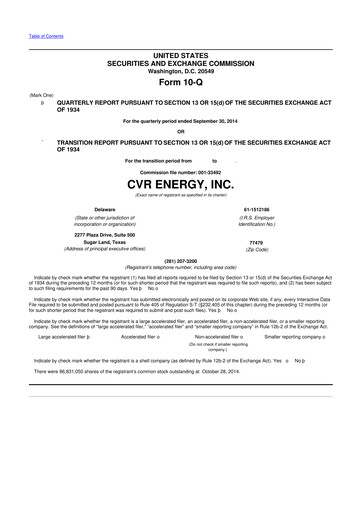 Thumbnail CVR Energy 10-Q Quarterly Report FY2014 