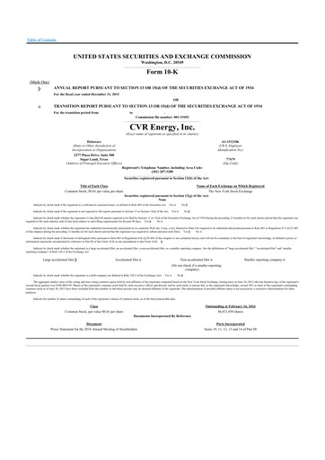 Thumbnail CVR Energy 10-K Annual Report 2015