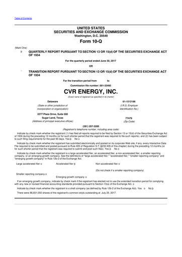 Thumbnail CVR Energy 10-Q Quarterly Report FY2017 