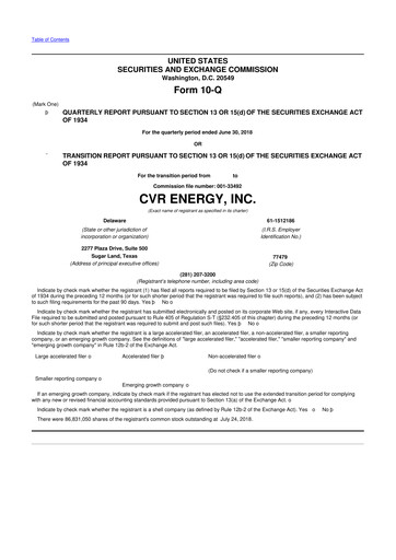 Thumbnail CVR Energy 10-Q Quarterly Report FY2018 