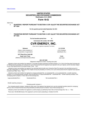 Thumbnail CVR Energy 10-Q Quarterly Report FY2018 