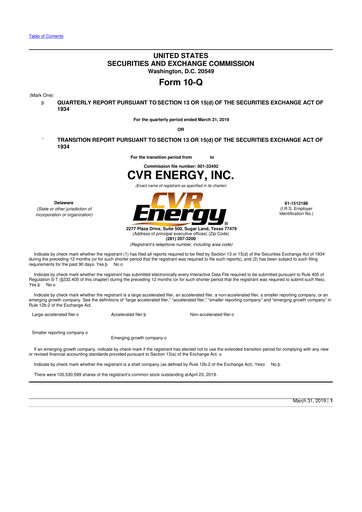 Thumbnail CVR Energy 10-Q Quarterly Report FY2019 