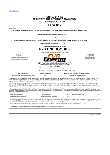 Thumbnail CVR Energy 10-Q Quarterly Report FY2019 