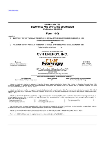 Thumbnail CVR Energy 10-Q Quarterly Report FY2021 