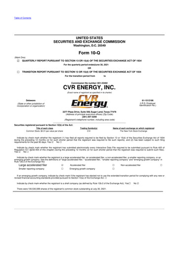 Thumbnail CVR Energy 10-Q Quarterly Report FY2021 