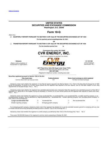 Thumbnail CVR Energy 10-Q Quarterly Report FY2021 