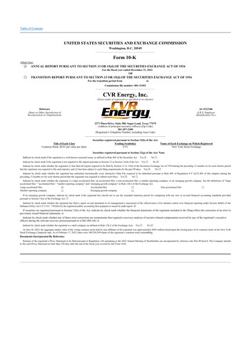 Thumbnail CVR Energy 10-K Annual Report 2022