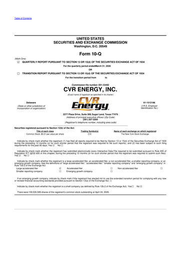 Thumbnail CVR Energy 10-Q Quarterly Report FY 