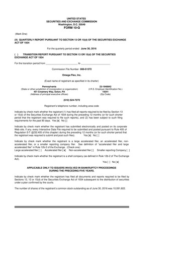 Thumbnail Omega Flex 10-Q Quarterly Report FY2016 