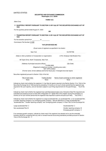 Miniature Taylor Devices 10-Q Rapport trimestriel 2024 