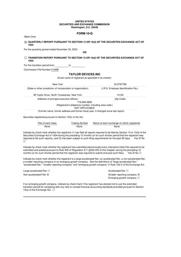 Miniature Taylor Devices 10-Q Rapport trimestriel 2024 