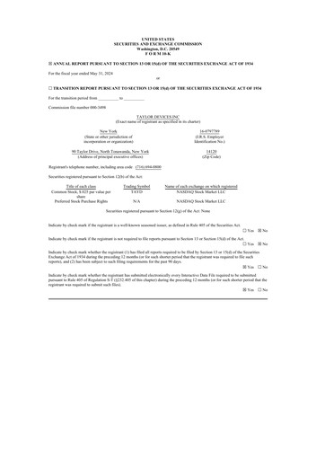 Thumbnail Taylor Devices 10-K Annual Report 2024
