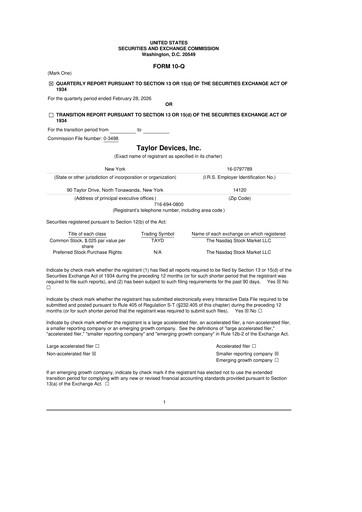 Miniature Taylor Devices 10-Q Rapport trimestriel 2026 