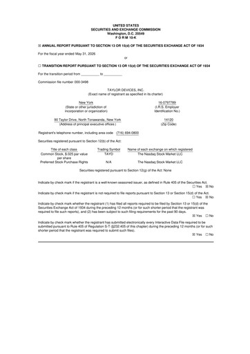 Thumbnail Taylor Devices 10-K Annual Report 2026