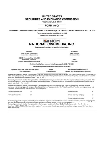 Thumbnail National CineMedia 10-Q Quarterly Report FY2020 