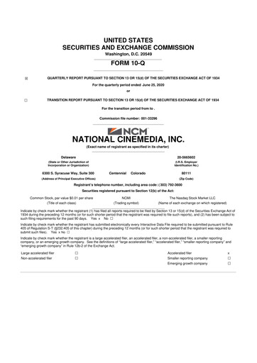 Thumbnail National CineMedia 10-Q Quarterly Report FY2020 