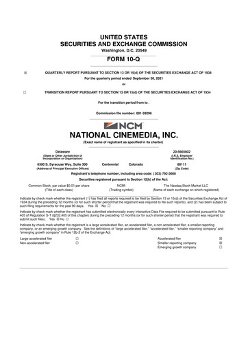 Thumbnail National CineMedia 10-Q Quarterly Report FY2021 