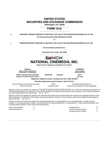 Thumbnail National CineMedia 10-Q Quarterly Report FY2022 