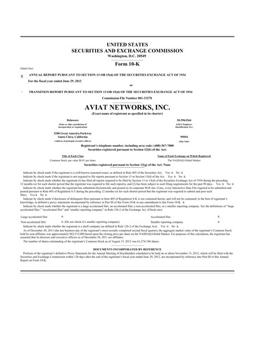 Thumbnail Aviat Networks 10-K Annual Report 2012