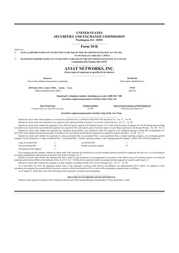 Thumbnail Aviat Networks 10-K Annual Report 2020