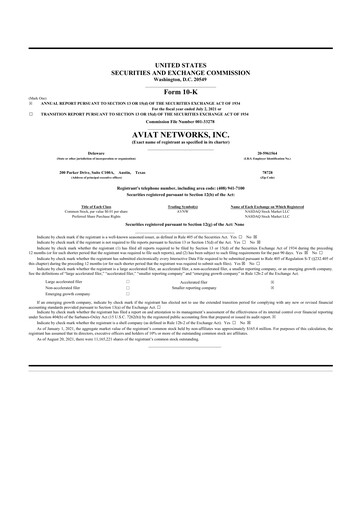 Thumbnail Aviat Networks 10-K Annual Report 2021