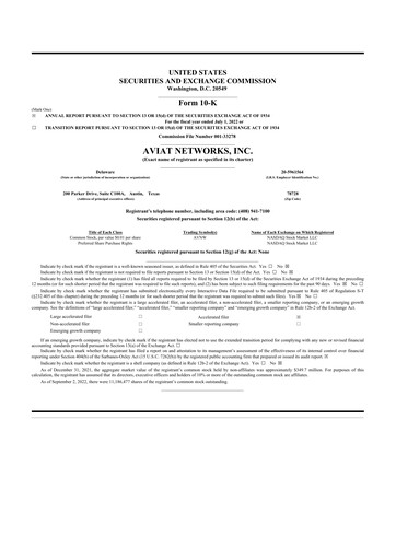 Thumbnail Aviat Networks 10-K Annual Report 2022