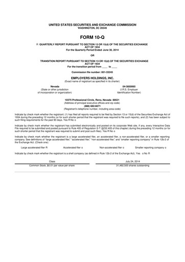 Vorschaubild Employers Holdings 10-Q Quartalsbericht 2014 