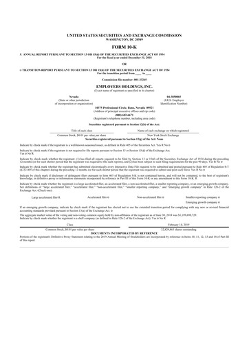 Thumbnail Employers Holdings 10-K Annual Report 2018