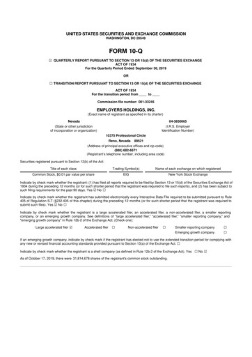 Vorschaubild Employers Holdings 10-Q Quartalsbericht 2019 