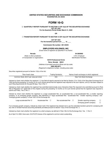 Vorschaubild Employers Holdings 10-Q Quartalsbericht 2020 