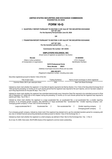 Vorschaubild Employers Holdings 10-Q Quartalsbericht 2020 