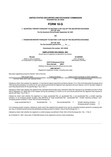 Vorschaubild Employers Holdings 10-Q Quartalsbericht 2021 