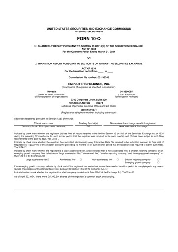 Vorschaubild Employers Holdings 10-Q Quartalsbericht 2024 