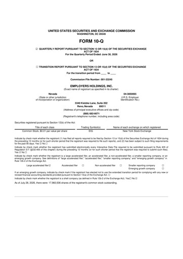 Thumbnail Employers Holdings 10-Q Quarterly Report FY2026 
