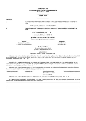 Miniature Interactive Brokers
 10-Q Rapport trimestriel 2010 